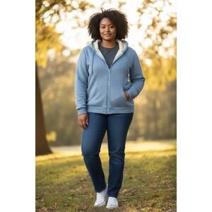 Women’s Blue Sherpa-Lined Zip Hoodie‎ – Size 3XL